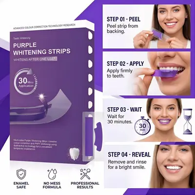 V34 Purple Teeth Whitening Strips, 14 or 28 Pieces - 3
