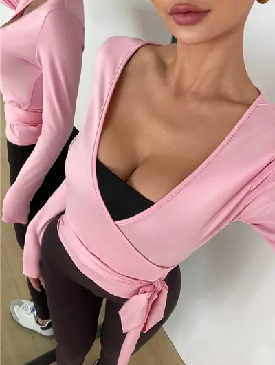 Lulu Lightweight Cross-Border New Style Sun Protection Top, Breathable Yoga T-Shirt, Tie-Up Cover-Up, Sports Top for Women, Yoga Wear - 8