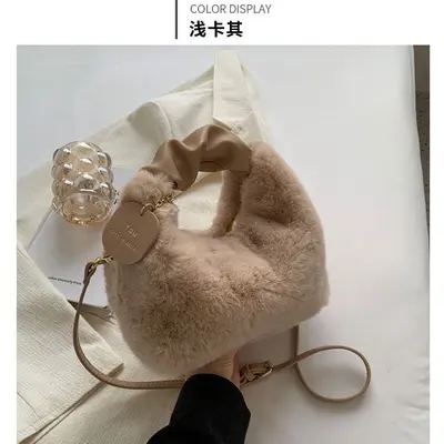 Peluş Çanta Lüks Hava Peluş Yeni Model El Çantası Sonbahar Kış Trendi Çok Amaçlı Niş Moda Çapraz Askılı Küçük Çanta - 9