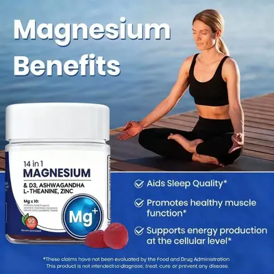 Ashwagandha ve L-Teanin içeren magnezyum yumuşak şeker, 90 adet