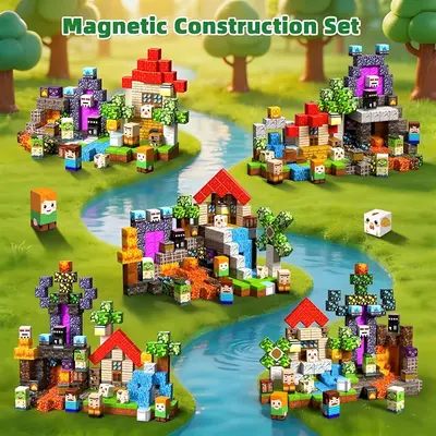 Manyetik Blok Yapı Seti Çocuk Eğitici Mıknatıslı DIY Oyuncak - 5