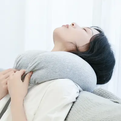 Japanese Style U-Shaped Jersey Neck Pillow with Foam Particles, Travel Size