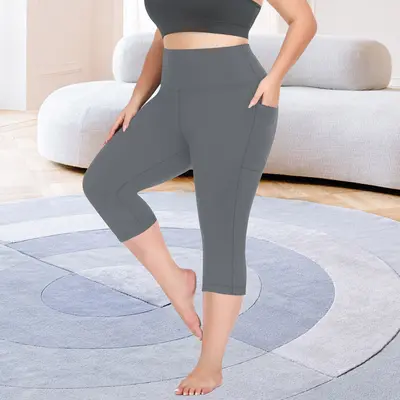Cepli 7/8 büyük beden yoga taytı, süt ipeki, yüksek bel - 9