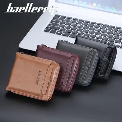 Erkek Kısa Deri Cüzdan, Baellerry Dikey Fermuarlı, Çok Kartlık - 4