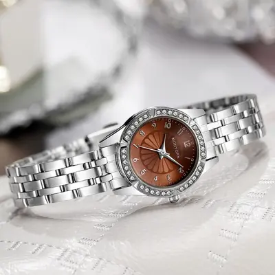 Women's quartz watch, ice blue, rhinestone design - 8