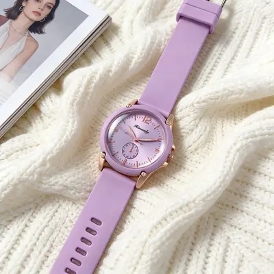 Damen-Quarzuhr mit Silikonarmband in Macaron-Farben - 2
