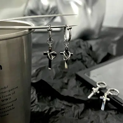 Stainless Steel Cross Earrings, Unisex Ear Clips