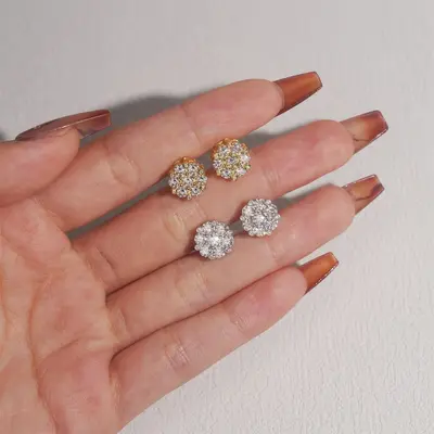 S925 Silver 10mm Flower Stud Earrings, Full VVS Moissanite Pave