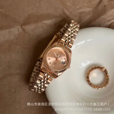 Altın çelik bilezikli kadın kuvars saat, taşlı, Japon tarzı - 3