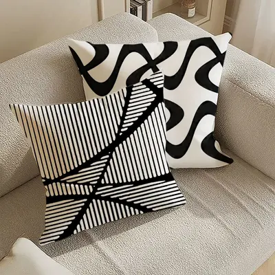 Black and White Geometric Throw Pillow Cover, Modern Minimalist Sofa Cushion