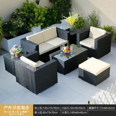Rattan Garden Sofa Set with Table and Chairs, Outdoor Lounge - 10