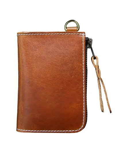 Handmade Retro Men's Wallet, Genuine Full-Grain Cowhide Leather, Short Zipper, Vertical - 6