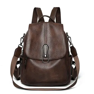 Genuine Leather Women's Backpack, Retro Style, Large Capacity Student Schoolbag - 8