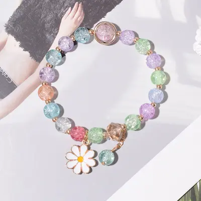 Small Daisy children's beaded bracelet, for girls and students, handmade elastic boutique jewelry, cross-border crystal bracelet. - 7