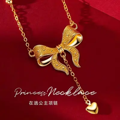 Gold bow necklace, princess design, collarbone chain