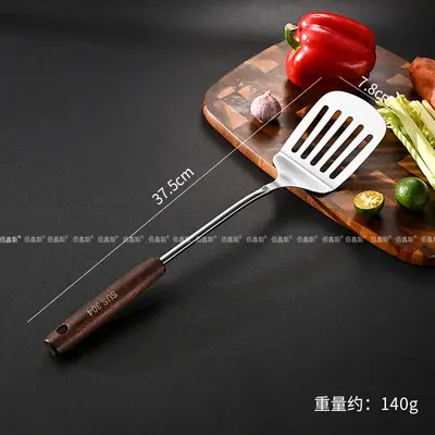 Ahşap saplı 304 paslanmaz çelik spatula, yüksek sıcaklığa dayanıklı süzgeç, spatula, mutfak gereç seti, çorba kaşığı, mutfak eşyaları - 8