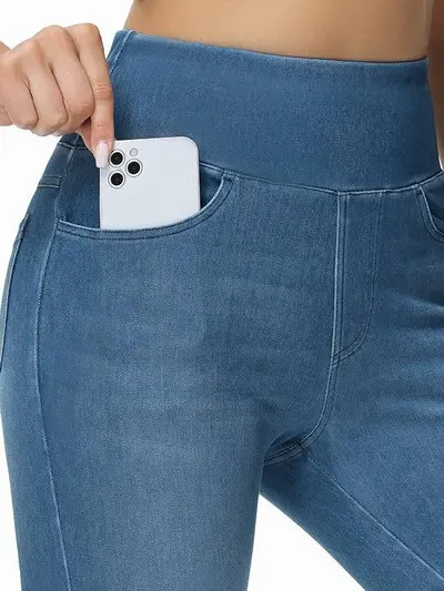 Damen-Skinny-Jeans mit hohem Bund, elastisch, vier Taschen