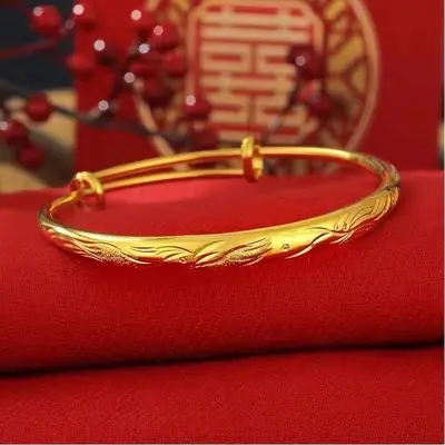 Sand gold smooth round bangle, women's, push-pull design - 10