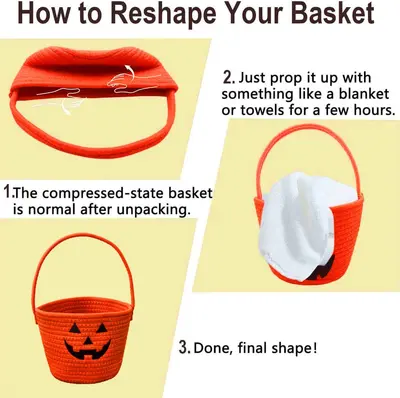 Manufacturer Direct Sale Cross-Border New Children's Halloween Storage Basket Handheld Candy Gift Cotton Rope Storage Bin Toy Basket