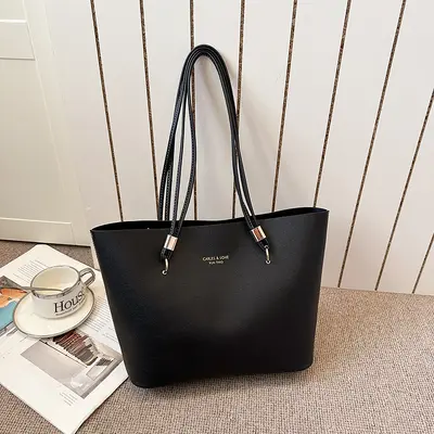 Large Solid Color Tote Bag with Single Shoulder Strap - 7