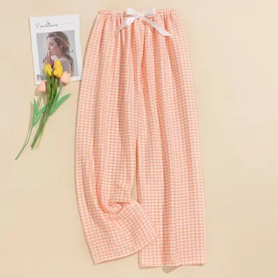 Cloud Cotton Women's Summer Plaid Wide-Leg Pajama Pants