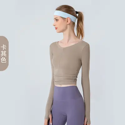 Kadın Uzun Kollu Yoga Üstü, V Yaka, Hızlı Kuruyan, Nefes Alabilir - 11