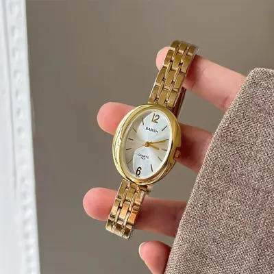 Women's quartz watch, pigeon egg shape, gold-tone - 7