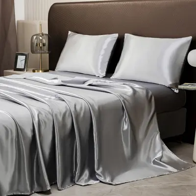 Satin-Bettlaken-Set, vierteilig, Imitations-Seide - 12