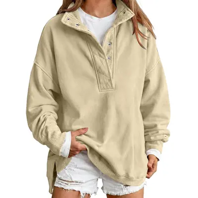Women's Loose Button-Up Long-Sleeve Warm Fleece Sweater - 13