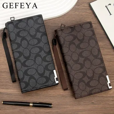 GEFEYA Men's Long Clutch Bag with Classic Print, Wrist Strap and Zipper - 2