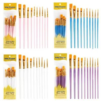 Nylon-Haarpinsel-Set 10er Kunststoffstiel Acryl- und Ölmalerei - 2