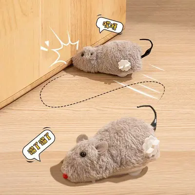 Gerçekçi fare şeklinde peluş kedi oyuncağı, mekanik fare - 4
