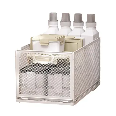 Foldable metal storage basket for kitchen and bathroom