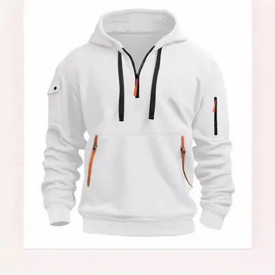 Sınır ötesi ihracat Avrupa boyutu ilkbahar ve sonbahar erkek sweatshirt kapüşonlu fermuarlı çok cepli kazak erkek spor günlük ceket - 7