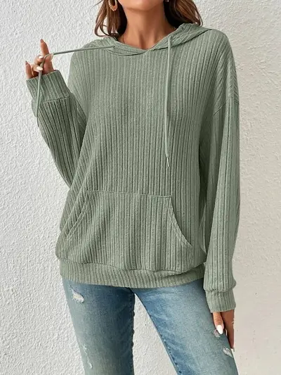 Women's Hooded Sweatshirt, Ribbed Knit, Kangaroo Pocket