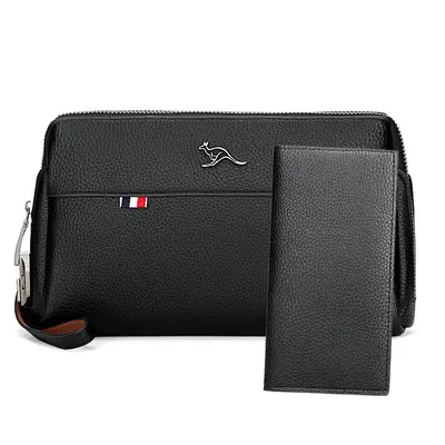 Men's Clutch Bag with Combination Lock, Litchi Grain Soft Leather - 12