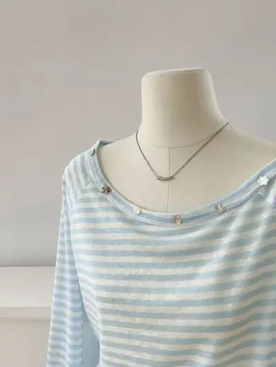 Lyocell Blue Striped Thin Sun Protection Cardigan, Loose Long Sleeve