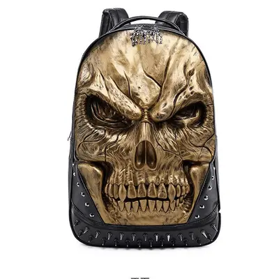Neuer kreativer weicher Leder-Rucksack, PU-Leder-Rucksack mit Totenkopfmotiv, modischer Stereo-Rucksack für Männer und Frauen