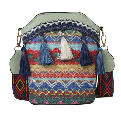 Ethnic Style Tassel Woven Bucket Bag, Women's Single Shoulder Bag - 12