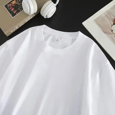 Sommer-T-Shirt aus 50er Baumwolle, Rundhals, Lila, locker
