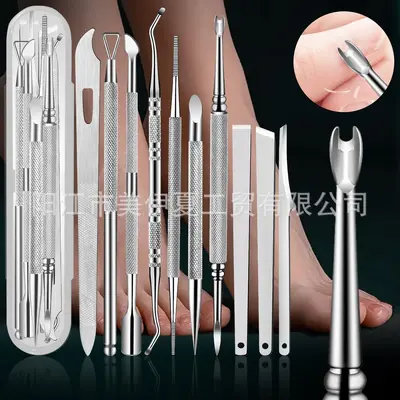 Cross-border Best-Selling Stainless Steel Pedicure Knife Set with Foot Fork and Double-Head Nail Cleaner Foot Rasp 5-Piece Set 10-Piece Set Boxed - 10