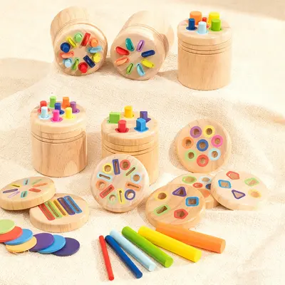 Wooden color classification cylinder children's shape recognition toy - 3