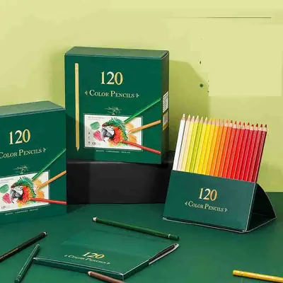 120-Color Oil-Based Colored Pencil Set, Professional Art, Green Box
