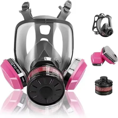 Full-Face Gas Mask with Three Ports, Compatible with Filter Canisters