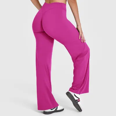 Kadın Bol Kesim Düz Paça Yoga Pantolonu, Yüksek Bel, Dikişsiz - 12