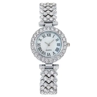 Trendy Best-Selling Roman Numeral Luxury Diamond-Studded Cuban Bracelet with Women's Watch Fashionable Hip-Hop Steel Watch
