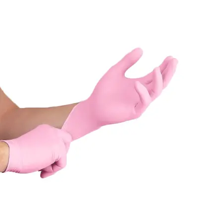Pembe tek kullanımlık nitril eldiven, 100/50/20 adet, kalın