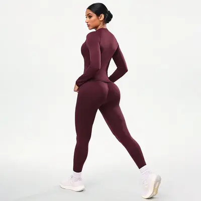 Damen-Yoga-Set, 2-teilig, Langarm, Leggings