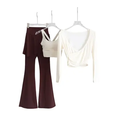 Yoga-Hose mit hohem Bund, Langarmshirt, 3-teiliges Set - 5