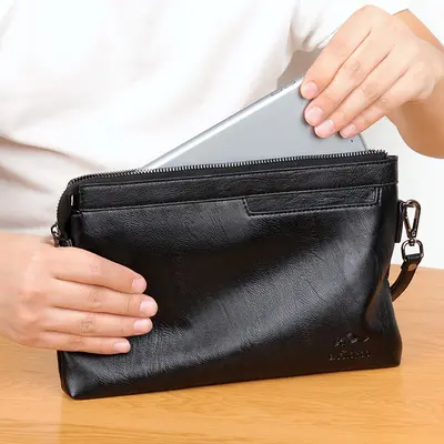 Men's Clutch Bag, Large Capacity, Soft Leather, Envelope Style - 5